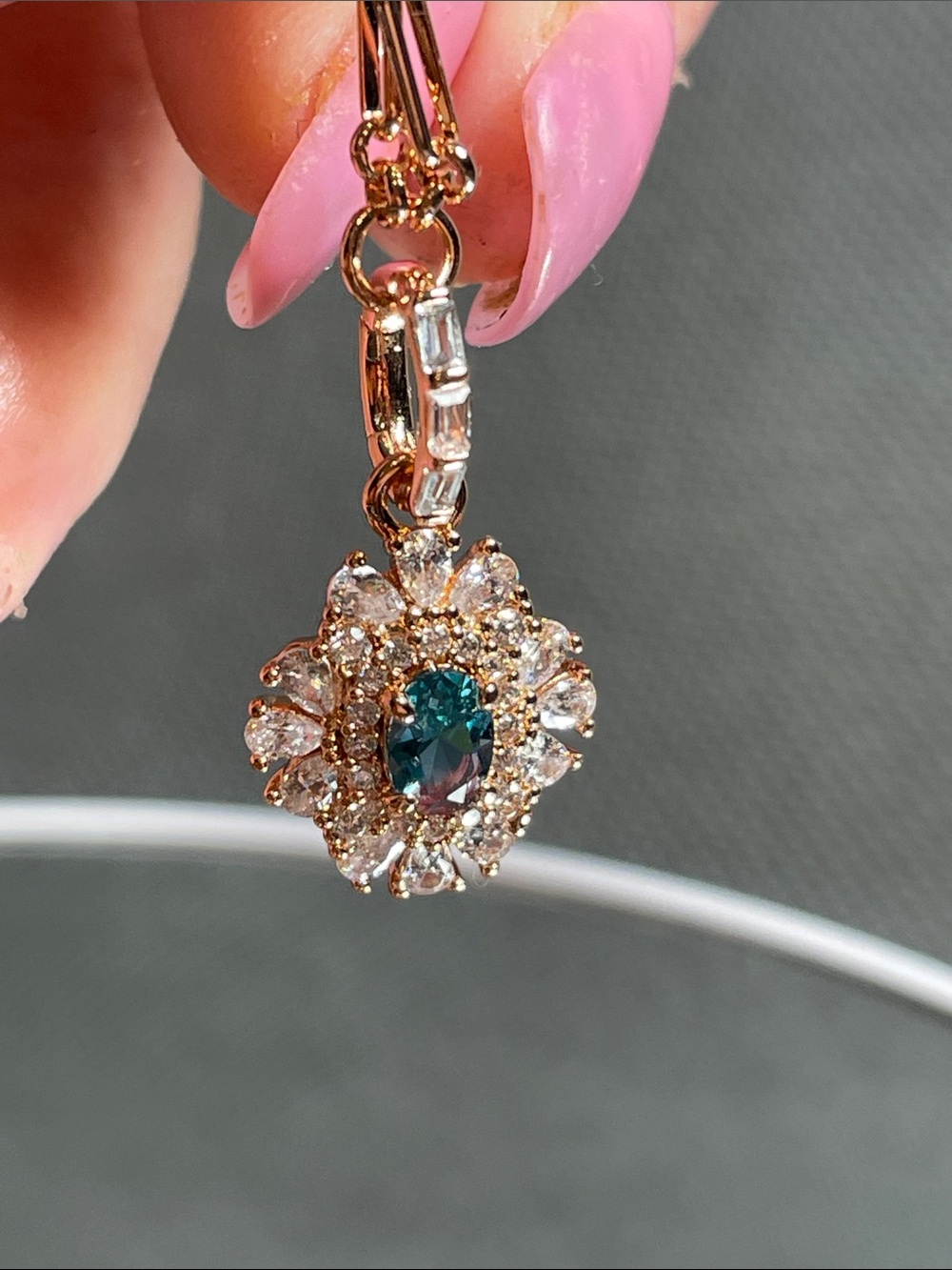 Bomb Party Paraiba Tourmaline Pendant intricate Rose Gold Plating Chain MSRP$130